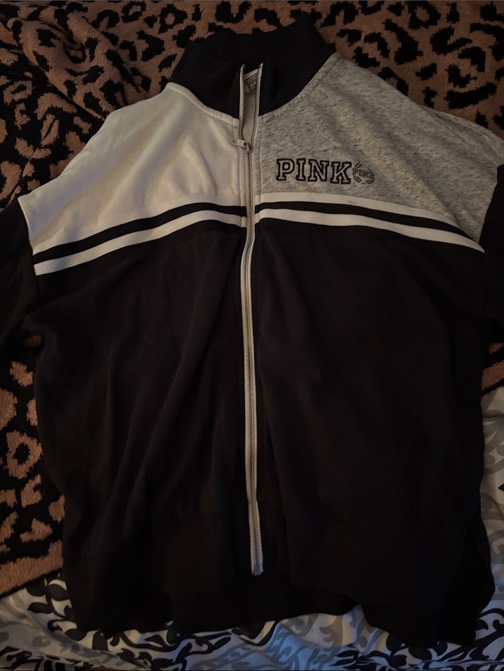 PINK Victoria's Secret Black, Gray & White Colorblock Zip Jacket